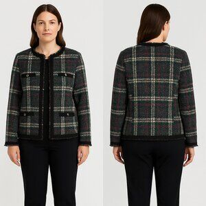 ANTHROPOLOGIE PLAID TWEED BLAZER JACKET L